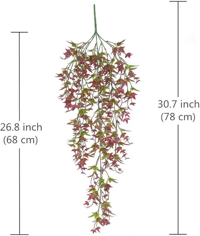 PASYOU Artificial Vine, Hanging Ivy Sweet Potato Leaves Plastic Plants Foliage Vines, UV Resistant Greenery Fake Flowers for Indoor Outdoor Garden Door Wall Wedding Party Table Decoration Red 4 Pack