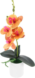 VILLCASE Artificial Orchid Potted Plant Faux Orchid Simulation Flower Orange Desktop Fake Potted Plant Home Office Table Décor Kitchen Living Room