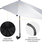 G4Free UPF 50+ Adjustable Beach Umbrella XL with Universal Clamp for Chair Stroller Wheelchair Golf Cart Bleacher Patio