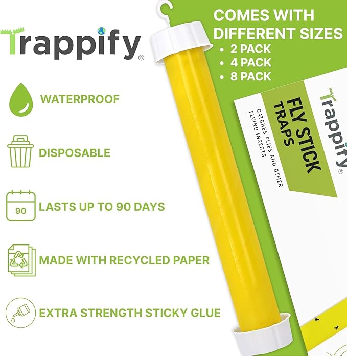 Trappify Hanging Fly Traps Outdoor: Fruit Flies and Flying Insect Trap for Indoor & Outdoor Use I Disposable Sticky Fly Trap Indoor House Pest Control (8 Pack)