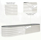 Galvanized Raised Garden Bed - 8x2x1.4FT Metal Planter Boxes Outdoor | Oval Steel Raised Bed Kit for Gardening with Protective Tape, Bracing Rods, Gloves for Vegetables, Flower, Herb (White)
