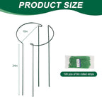 Tall Heavy-Duty 24in Plant Support Stakes - 8 Pack Adjustable Peony Cages & Supports for Outdoor Plants, Half-Round Garden Stakes for Hydrangea, Roses with Extension Stakes