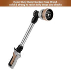 RESTMO Metal Watering Wand, Heavy Duty Garden Hose Wand with 180° Swivel Ratcheting Head, 16'' Hose Nozzle Sprayer with 7 Spray Patterns and Flow Control, for Water Hanging Baskets and Shrubs, Gold