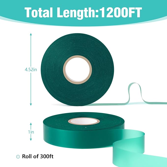Prudiut 1200FT Stretch Tie Tape Roll, 1'' Plant Tape Green Stretch Garden Tie, Thick Sturdy Tree Nursery Tapes Vinyl Stake Ribbon Support for Indoor Outdoor Patio Plant, Tree, Vegetables, Branches