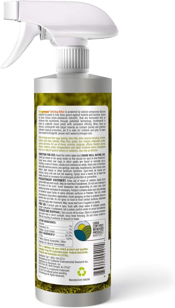 EcoVenger Bed Bug Killer 16OZ | 2026 Upgraded New Refreshing Lemongrass Scent | 100% Efficacy | Kills All Stages incld Eggs on Contact | 14 Day Residual Protection | Plant-Based Child & Pet Safe