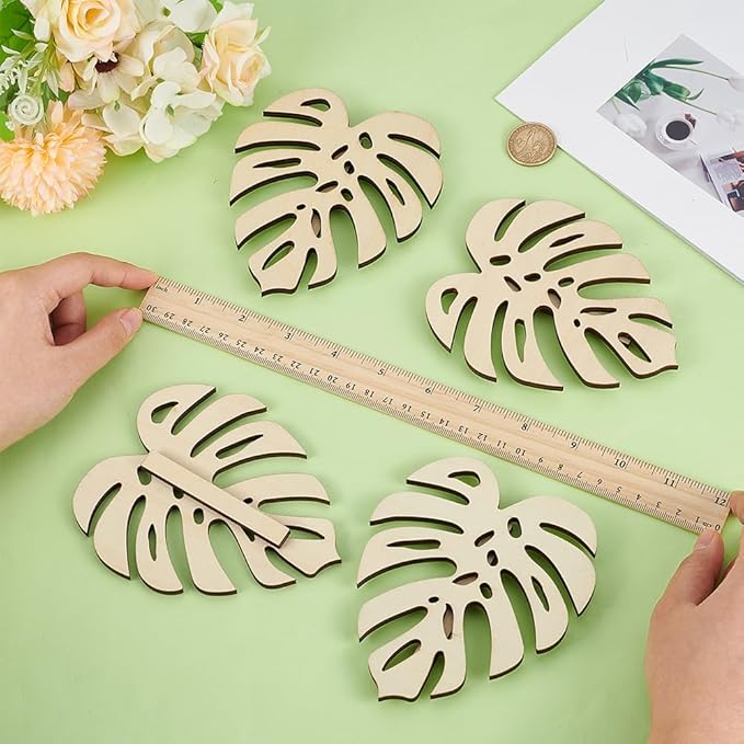 FINGERINSPIRE 4Pcs Wall Vine Holder Wooden Monstera Leaf Wall Mount for Climbing Plants 4.3x5.3inch Floral White Plant Wall Fixtures Wooden Leaf Trellises for Vines Houseplant Home Office Decoration