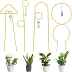 Small Trellis for Potted Plants Indoor with Crystal Sun Catcher, 4Pack Golden Metal Plant Stake for Home Window Garden, Plant Accessories Indoor Decoration (Mix)