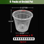 Orchid Pot, 6 Packs of 5.5" Orchid Pots with Holes, Orchid Pots for Repotting, Plastic Orchid Planter for Indoor Outdoor Plants (6 Packs, 5.5")