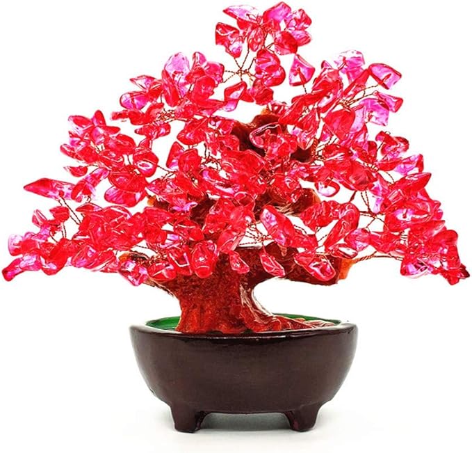 Colorsheng 7 Inch Quartz Crystal Money Tree Bonsai Feng Shui Gem Decoration for Wealth and Luck (Red)