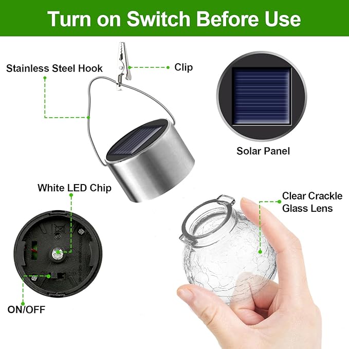 Solar Lights Outdoor Hanging Decorative Globe 24 Pack, Waterproof Solar Lantern with Handle and Clip, Solar Powered Glass Ball Lights for Garden Yard Fence Tree Umbrella Holiday Décor, Cold White