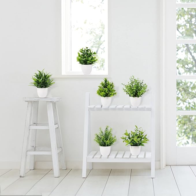 Yoratee Artificial Plant 6PCS Small Fake Plant Greenery Potted Plant Cute Indoor Faux Plant Houes Office Table Desk Bathroom Decor Plants