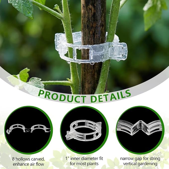 Plant Support Clips, Reusable Plastic Plant Clips for Securing Plants, Garden Clips for Climbing Plants, Plant Fixing Clips for Tomato, Grape and Vine Vegetables (50, Black)