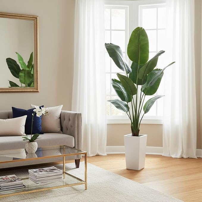 Aveyas 6ft Artificial Bird of Paradise Tree for Home Decor, 6 Feet Faux Floor Plant Fake Silk Banana Leaf Tropical Trees with Pot for Indoor Outdoor House Living Room (6 ft Tall Including Raised Pot)