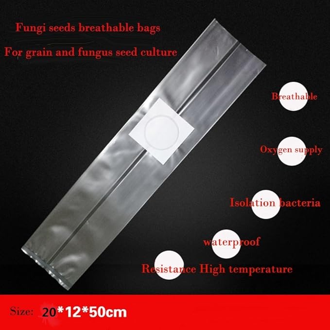 Amazing-us All in One Mushroom Grow Bag/Farm-Mushroom Spawn/Sealable Spawn/Myco Bags,Large Size 8" X 5" X 19",0.2 Micron Filter, 3 Mil Polypropylene,for Substrate Autoclavable (50)