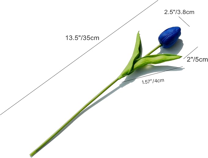 Mandy's Royal Blue Artificial Tulips Flowers Centerpiece, 13.5" Lifelike PU Fake Floral Stems 20pcs for Kitchen Island & Dining Table, Spring Decor for Easter