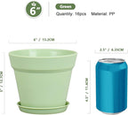 Meowell 6 inch Plastic Nursery Pots, 16 Pack Plant Pots for Small Indoor Outdoor Plants, Flower Pots with Drainage Holes and Saucers, Decorative Seeding Starter Planters for Houseplants, Green