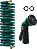 Coil Hose 15FT EVA Coil Garden Hose With 3/4'' Brass Connector Coiled Water Hose Lightweight And No Kink Includes 7 Patterns Spray Nozzle For Outdoors Lawn Watering Car Washing