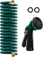 Coil Hose 15FT EVA Coil Garden Hose With 3/4'' Brass Connector Coiled Water Hose Lightweight And No Kink Includes 7 Patterns Spray Nozzle For Outdoors Lawn Watering Car Washing