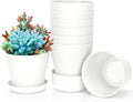 8 Pcs White Small Round Casual Plant Pots, Succulent Pots, Indoor/Outdoor, Resin Plastic, Drainage Hole, Polished Finish