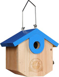SISTERBIRD Wren Bird Houses for Outside Cedar Hanging Birdhouses for Outdoors 1-1/8" Entrance Hole Bird Houses for Outside Clearance Wooden Nesting Box Chickadee Predator Guard, Blue