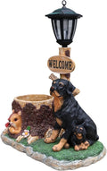 Animal Outdoor Statue Planter Solar Light Welcome Garden Sculpture Resin Flower Pot Decorative Porch Patio Yard Lawn Entryway Figurine with LED Lamp Rustic Plant Holder Ornament Courtyard (L)