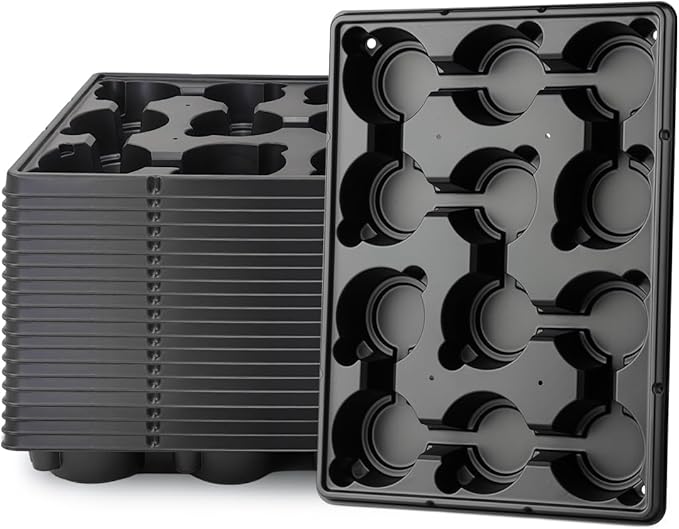 RooTrimmer 12 Cell Round Nursery Pot Trays Thickened Durable Seedling Pots Shuttle Carrying Trays for Holding 4 Inch Nursery Pots (16.85" × 12.6", 20-Pack)