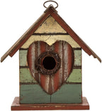 Glitzhome Hanging Bird House for Outdoor, 8.75" H Decorative Pet Cottage Distressed Heart Wooden Birdhouse for Outside, Garden Birdhouse for Bluebird Hummingbird Wren Finch Cardinals Cedar