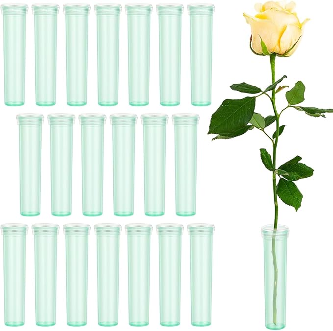 Vials for Flower Arrangements 2.8 Inch Floral Water Tubes Plastic Floral Vials with Caps (Green, 20 Pack)