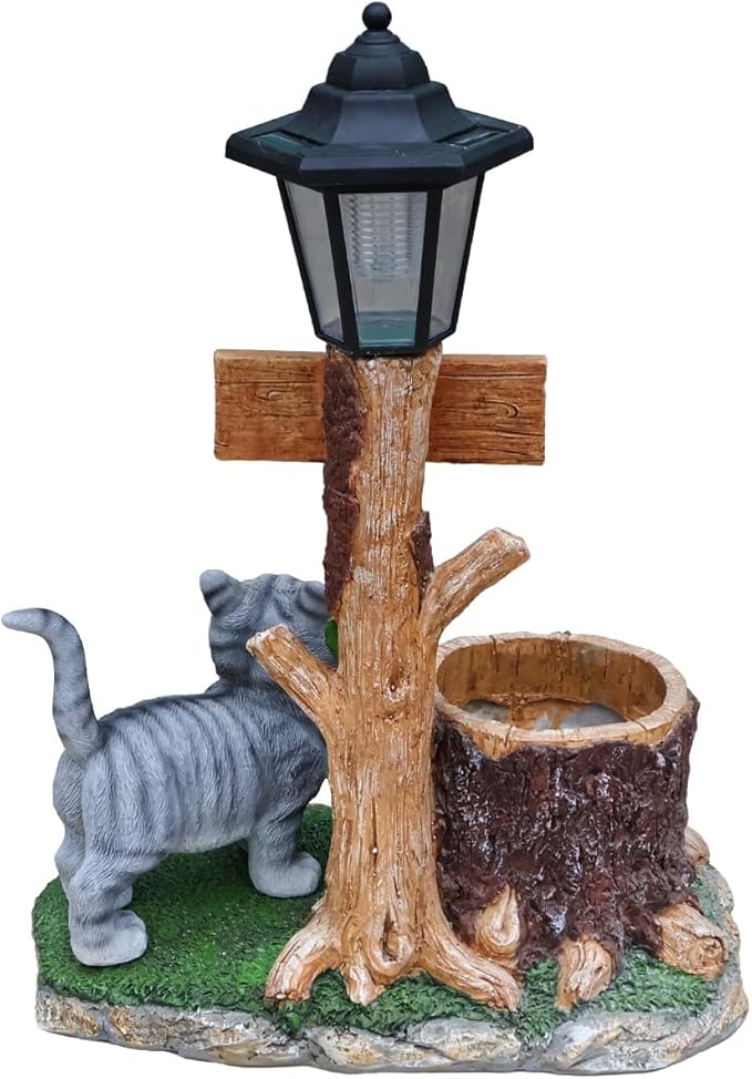 Animal Outdoor Statue Planter Solar Light Welcome Garden Sculpture Resin Flower Pot Decorative Porch Patio Yard Lawn Entryway Figurine with LED Lamp Rustic Plant Holder Ornament Courtyard (C)