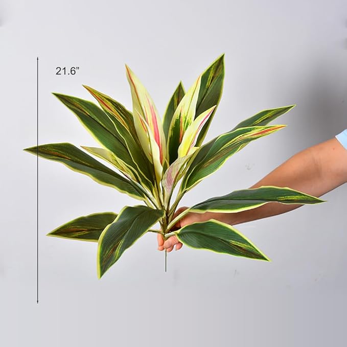2 Pcs Artificial Cordyline Fruticosa Logs Tropcial Plant 21.6in Fake Dracaena Tree for Indoor Outdoor Office Home Living Room Patio Greenery Porch Decor (White)