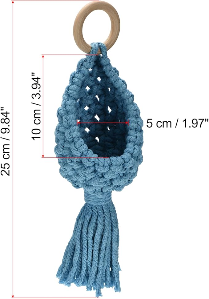 PATIKIL Macrame Hanging Planter, 10" Oval Home Air Plant Holder Decorative Flower Pot Basket for Indoor Garden, Blue