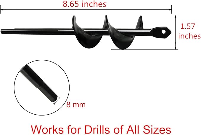 Garden Auger Spiral Drill Bit - Durable Auger Drill Bits Post Hole Digger Drills Bit for Tulips, Iris, Bedding Plants and Digging Weeds Roots - Non-Slip 1.57" x 8.65" HEX Shaft Black (4x22cm)