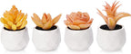 Tiita Artificial Faux Succulents in Pots, Mini Orange Fake Plants for Women Desk, Small Realistic Faux Succulents for Home Office Accessories Window Sill Bathroom Bedroom 4 Set, Orange