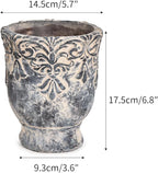 Sungmor 5.9 Inch Cement Plant Pot for Plants, Succulent Planter with Embossed Design, Vintage Concrete Flowerpots with Drainage Hole, Decorative Orchid Houseplant Pot Indoor Outdoor Plant Container