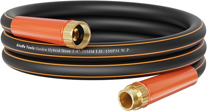 Giraffe Tools Garden Hose 3/4", Heavy Duty Water Hose, Flexible, Lightweight Hybrid Hose with Swivel Handle, 12ft Male to Female Fittings, Burst 600 PSI
