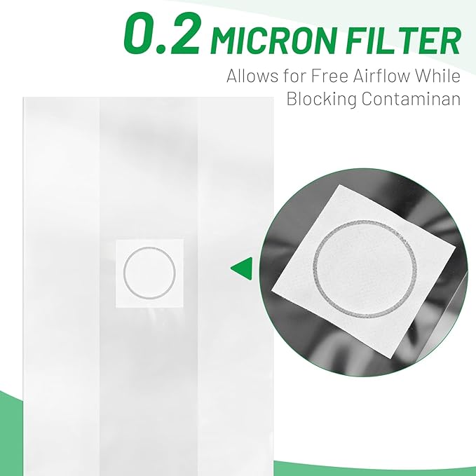 GREANER 50 Packs Mushroom Grow Bag, 6 Mil Spawn Bags for Growing, 0.2 Micron Filter Breathable-Large Size Autoclavable Bags（8"x5"x20"）