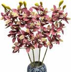 4pcs Artificial Cymbidium Orchid Flower Plant 3D Print Vanda 10 Heads Latex Phalaenopsis Flower (Yellow red)