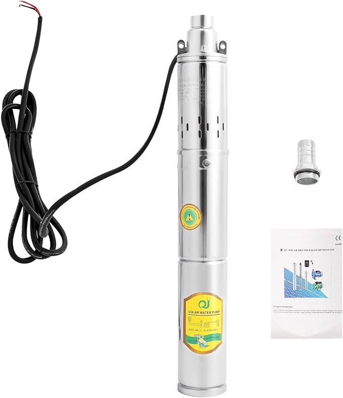 Deep Well Pump DC 24V 370W Deep Well Submersible Solar Water Pump Farm Ranch Irrigation Pumps Kit, Agricultural Irrigation Pump 8.8 GPM Flow, 213ft Lift, 2860 RPM