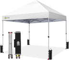 CROWN SHADES 8x8 Pop Up Canopy - Beach Tent with One Push Setup - Easy Outdoor Sun Shade for Events, Parties, Camping - Gazebo with STO-N-Go Cover Bag, Silver Coated Top, White
