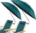 2 Pack 48.6" Double Canopy Beach Umbrella with Clamp, UPF50+ Beach Chair Umbrella with clip, 360°Adjustable Portable Outdoor Wheelchair, Patio, Golf Carts,Camping(Blackish Green, Not Include Chair)