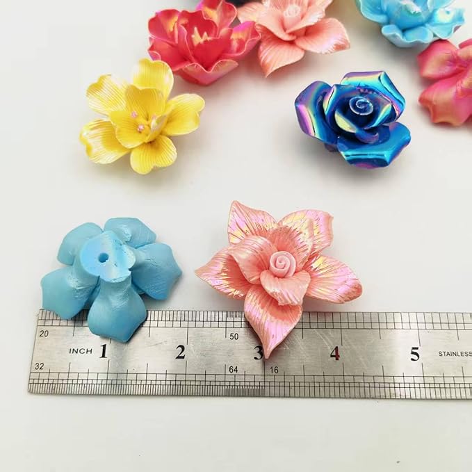 10 PCS 3D Flower Ceramic Tiles,1.6" Handmade Procelain Ceramic Flowers for Artwork,Fish Tank,Vases,Living Room, Dining Table,Office, Home Floral Decor (Double-Flowered Iridescent Mix Color)