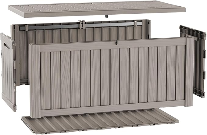150 Gallon Large Outdoor Storage Box Waterproof, UV Resistant Resin Deck Box with Hydraulic Rod & Lockable Latch for Patio Furniture, Outside Storage Box for Garden Tools, Patio Cushions, Gray