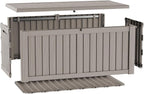 150 Gallon Large Outdoor Storage Box Waterproof, UV Resistant Resin Deck Box with Hydraulic Rod & Lockable Latch for Patio Furniture, Outside Storage Box for Garden Tools, Patio Cushions, Gray