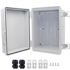 IP67Junction Box, ABS Plastic Outdoor Waterproof Box Electrical Enclosure with Stainless Steel Latch, Hinged Cover Electric Box with Mounting Plate 8.3"x6.3"x3.9"