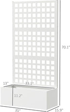 Outsunny Galvanized Raised Garden Bed with Trellis, Metal Planter Box with Drainage Holes, Outdoor Privacy Screen for Climbing Plants, Vegetable, Vines, 35" x 16" x 70", White