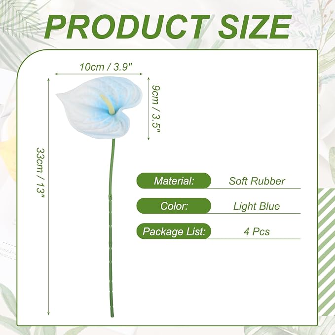 uxcell 4Pcs 11inch Artificial Anthurium Lily Flowers, Permanent Flower Bouquet for Home Arrangements Wedding Festival Decoration Crafts Store Decor Accessories, Light Blue