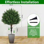 Artificial Set of 2 Cedar Topiary Ball Trees 23" for Outdoors with Ground Spike, UV Resistant Faux Cypress Plants, Evergreen Shrubs Bushes for Front Porch Garden Backyard Decor
