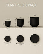 Bamworld Plant Pots Planters for Indoor Plants Flower Pots with Drainage Holes 5/6/7.5 Inch Set of 3 Plastic Planters for Outdoor Plants Garden Pots for Office Room Home Decor Black