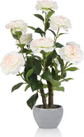 TOARTi Artificial Camellia Potted Plant with Stone Pot, 20.5" Tall Fake Potted Flowers Faux Desk Plant, Realistic Decorative Plants Indoor Decor for for Home Bedroom Bathroom Office Desk