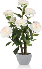TOARTi Artificial Camellia Potted Plant with Stone Pot, 20.5" Tall Fake Potted Flowers Faux Desk Plant, Realistic Decorative Plants Indoor Decor for for Home Bedroom Bathroom Office Desk